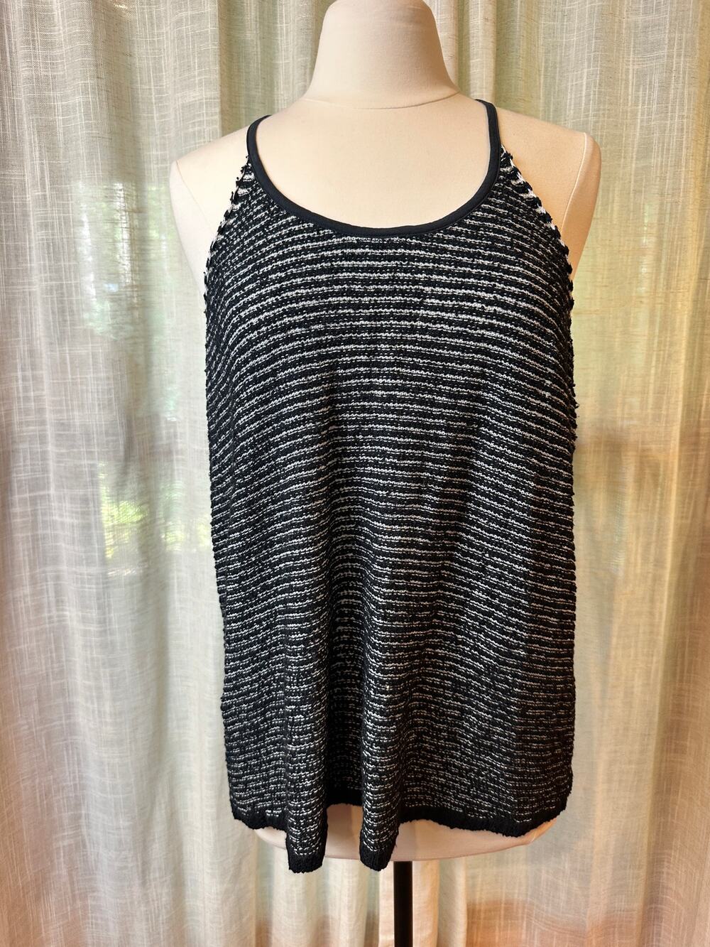 Eileen Fisher Organic Cotton Knit Halter Tank Top Black White XL